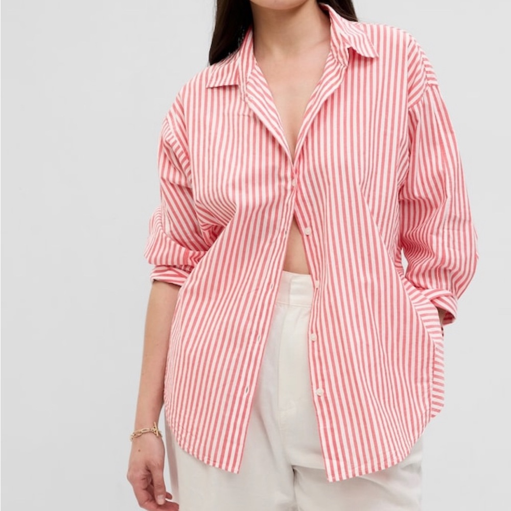 NWOT Gap 3/4 Sleeve Stripe Big Shirt, XXL Tall - Picture 4 of 7